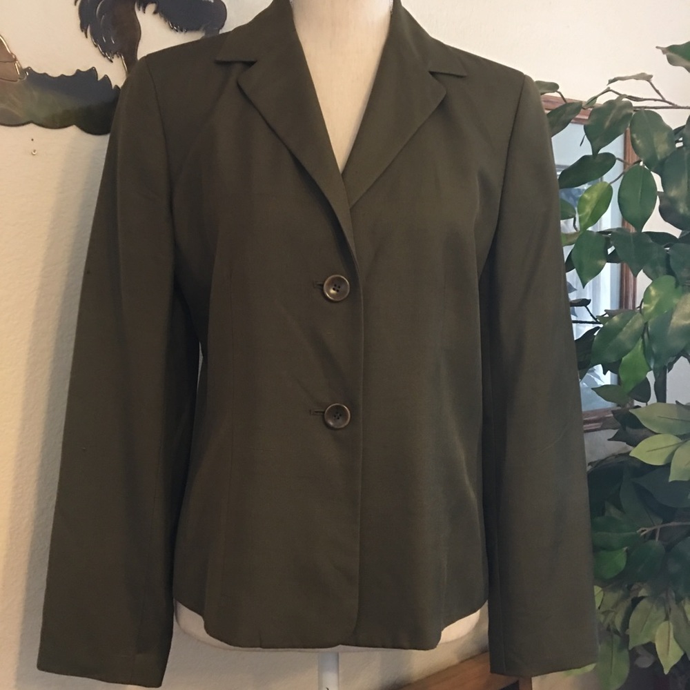 Ann Taylor khaki green silk button jacket 10P